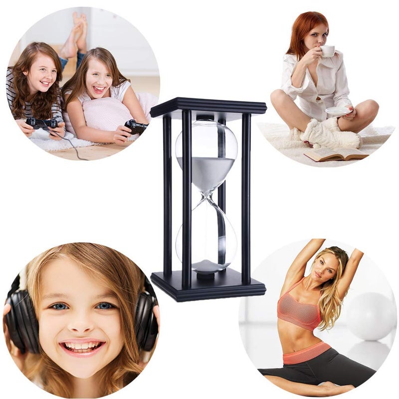 Lodunsyr Hourglass Timer for 60 Minutes Sandglass Timer for Kitchen Living Room Home Bedroom Party Festival School Game Sand Timer (Black Frame White Sand) - Image 4